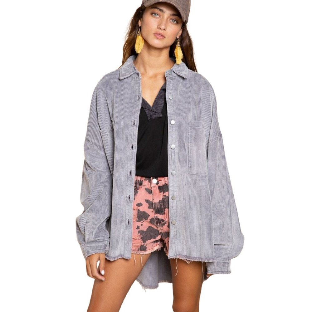 POL Casual Style Corduroy Shirt Jacket Shacket